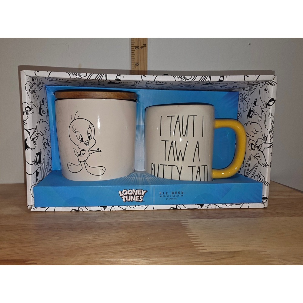 Rae Dunn Looney Tunes "I Taut I Taw A Putty Tat" Tweety Bird Mug and Canister